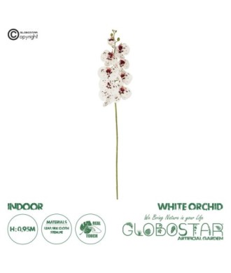 GloboStar® Artificial Garden WHITE ORCHID BRANCH 21406 Τεχνητό Διακοσμητικό Κλαδί Λευκή Ορχιδέα Y95cm